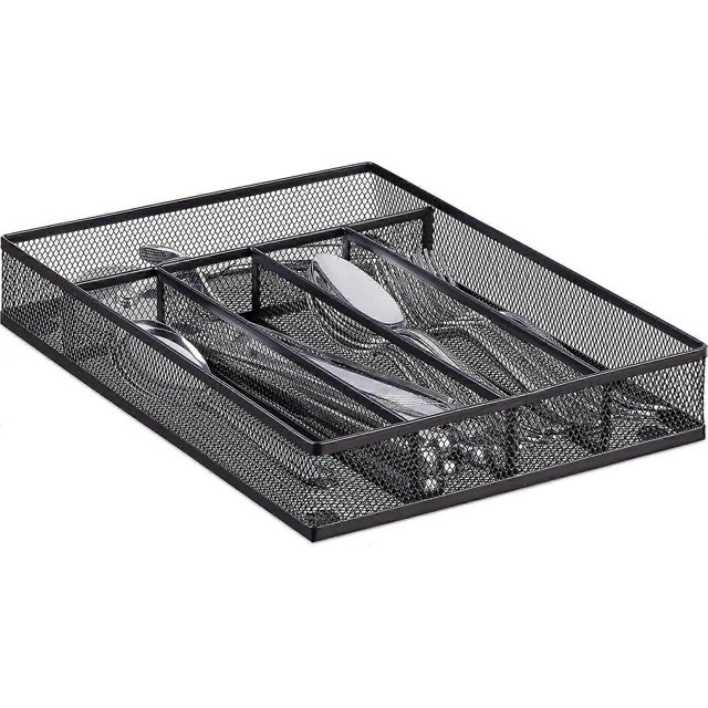 Cutlery Tray Mesh Steel Metal Cutlery Box Cutlery Tray H x W x D: 5 X 23.5 X 31.7 cm, Black