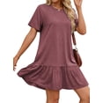 thumbnail image 4 of MOSHU Crew Neck Dresses for Women Short Sleeve Women Dresses Casual Swing Babydoll Midi Dress with Pockets, 4 of 12