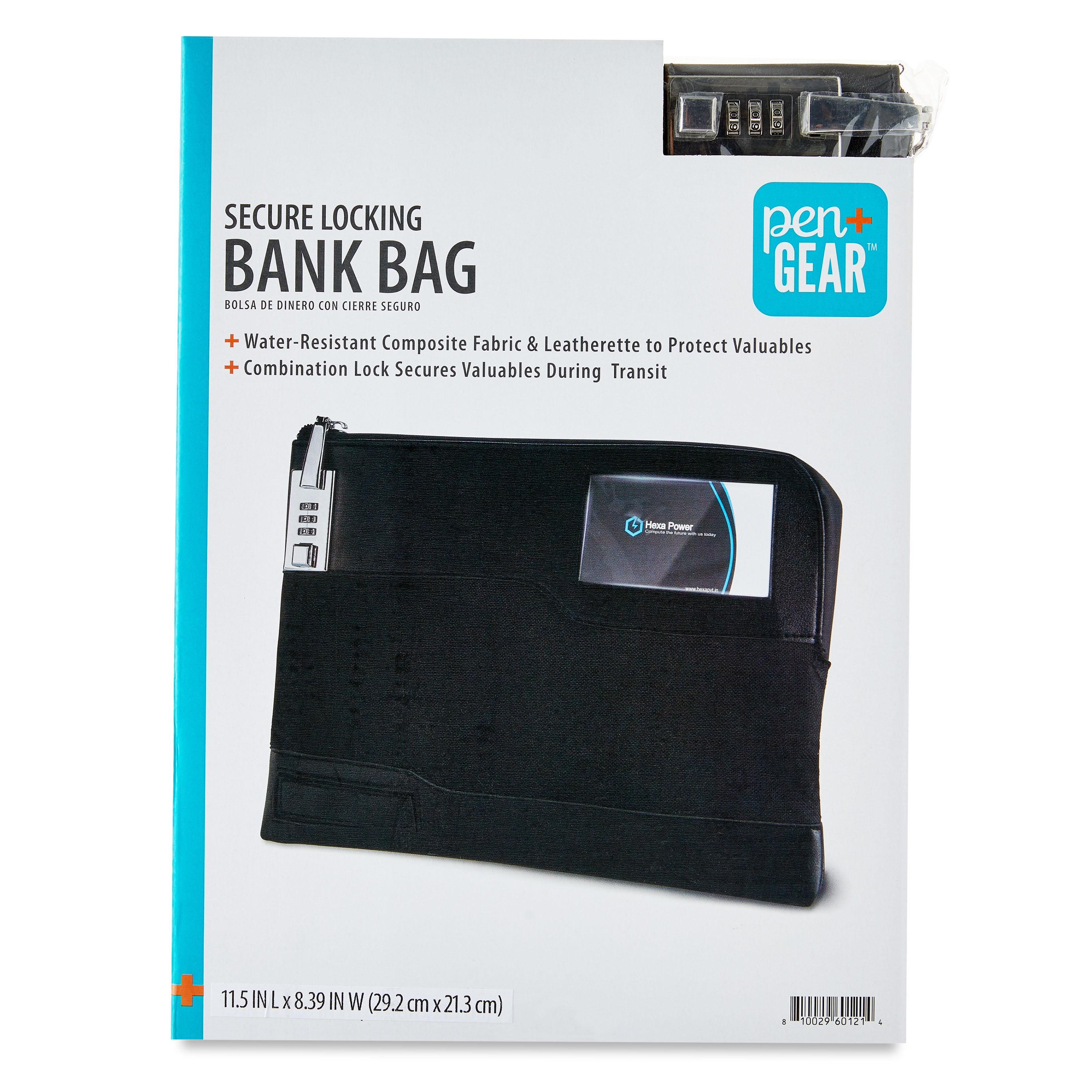 Pen+Gear Secure Locking Bank Bag, Black, Nylon, 11.5" x 8.39"