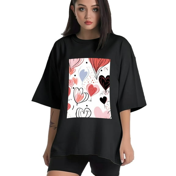Plus Size Shirt for Women Black Tops for Women Short Sleeves Shirt for Women Love T Shirt Crewneck Shirt for Women XS