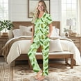 thumbnail image 2 of Yuyamidu Pickled Cucumber Women's Pajama Set Summer Short Sleeve V-Neck Top & Full-Length Pants, Soft Comfy Notch Collar Design Sleepwear for Hot Weather, 2 of 7