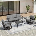 thumbnail image 2 of ALAULM Aluminum Patio Furniture Set 5-Seat Modern Outdoor Conversation Sets w/Swivel Rocking Chairs with Rectangular Coffee Table, Grey, 2 of 9