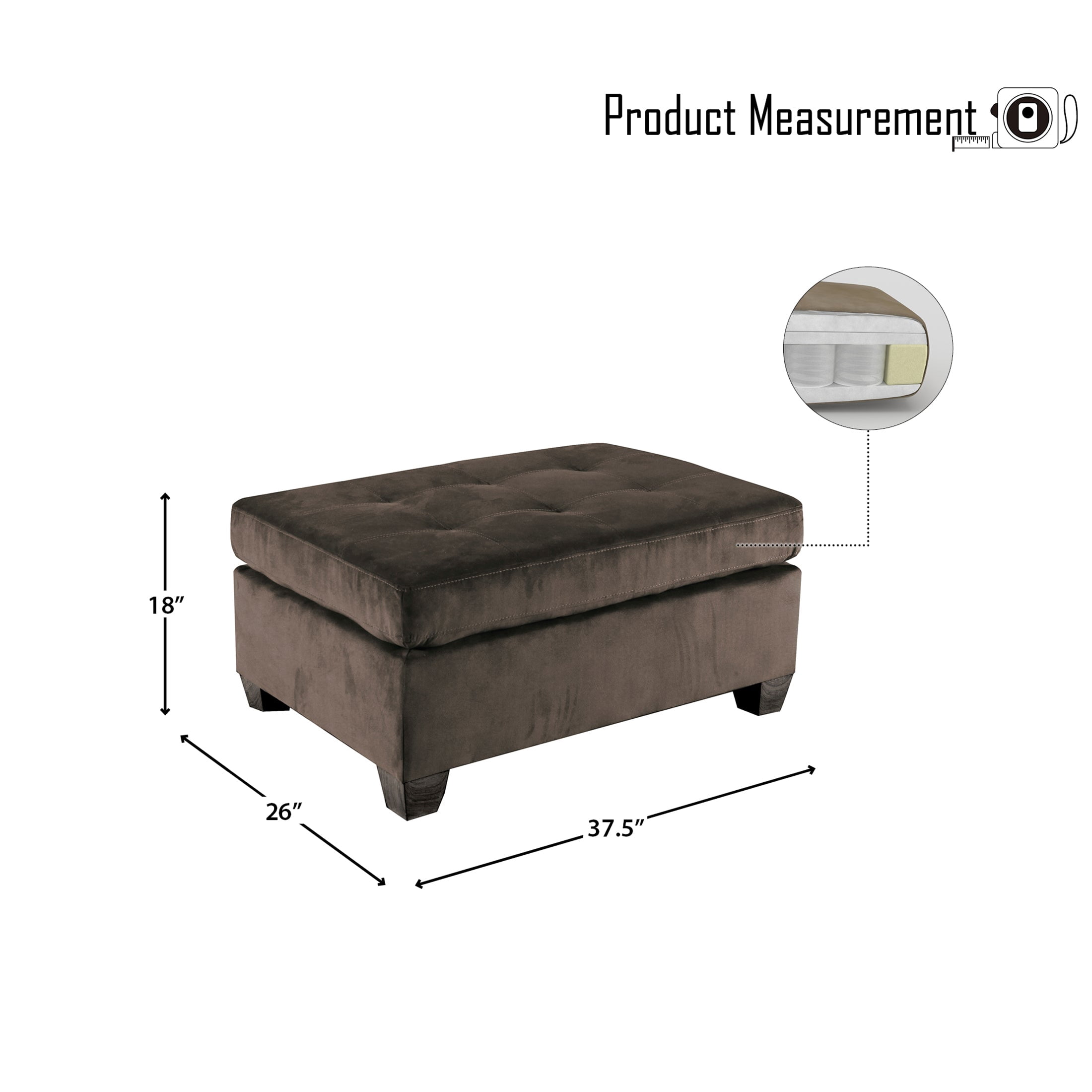 OakvillePark Mattapan Velvet Upholstered Ottoman, Chocolate