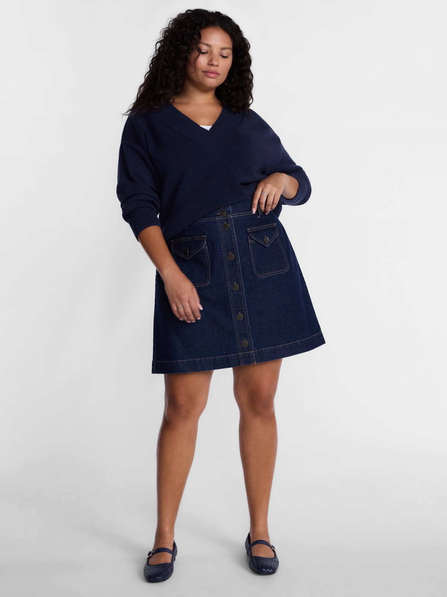 Terra and Sky Women's Flap Pocket Denim Mini Skirt, Sizes 0X-5X