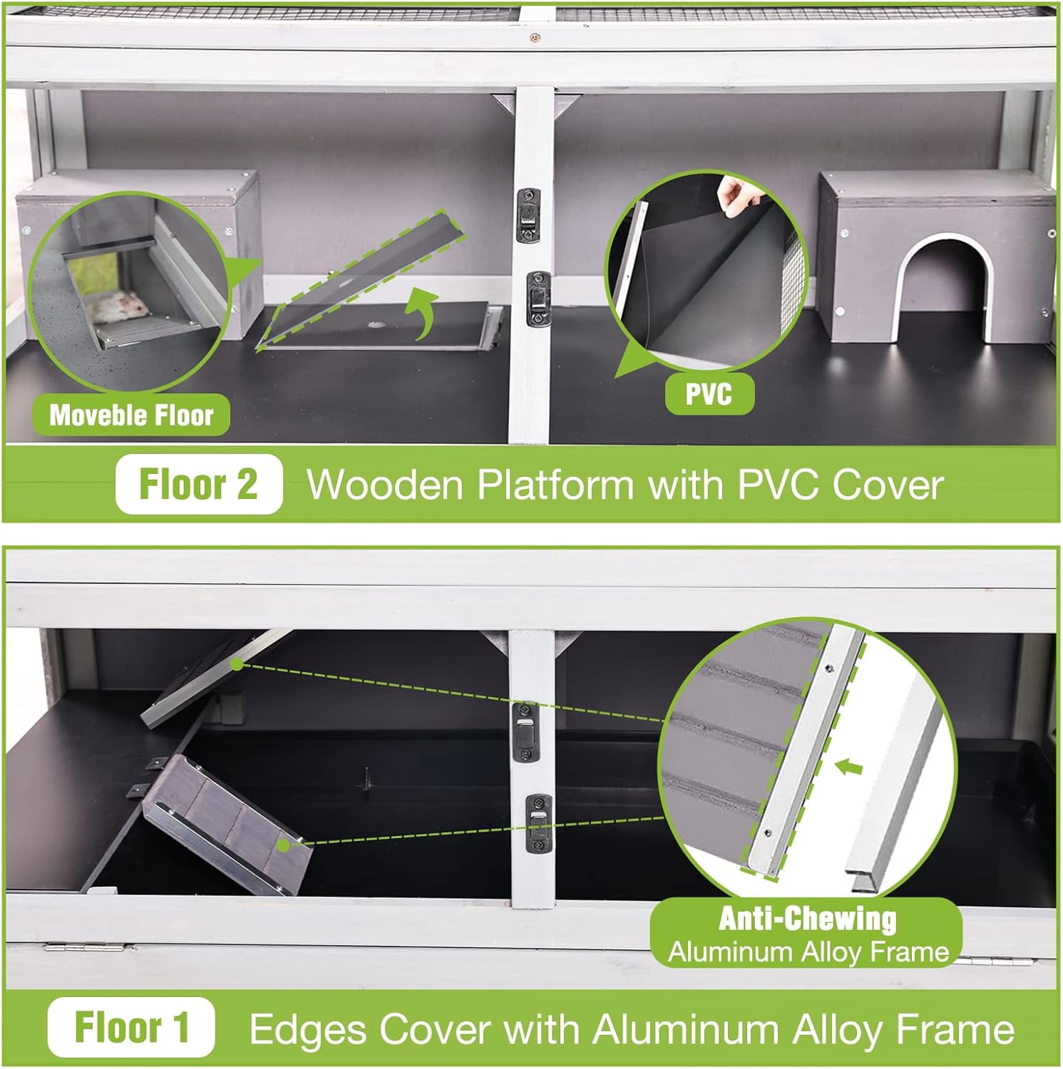 Aivituvin Guinea Pig Cage Chew Proof Hamster Cage Metal Frame Rat House Small Animal Habitat Critter Nation Cage 2 Levels Double Use Movable