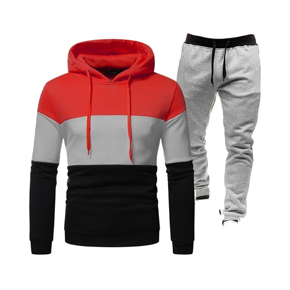 Wavsuf 2pcs Jogger Set Men Long Sweatsuits Sets for Mens Motion Shirt Sweatshirt and Sweatpants Red Size XL
