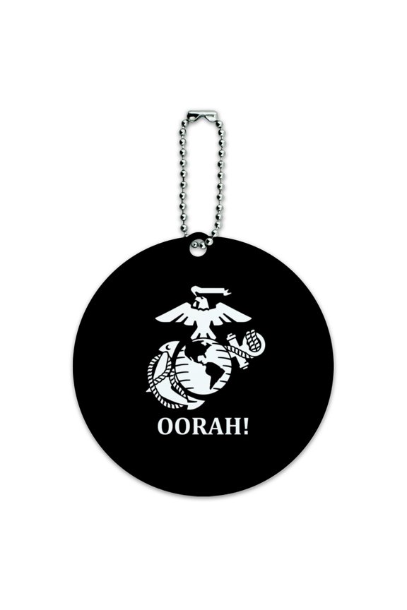 Oorah! USMC Marine Corps White on Black Officially Licensed Round Luggage ID Tag Card Suitcase Carry-On