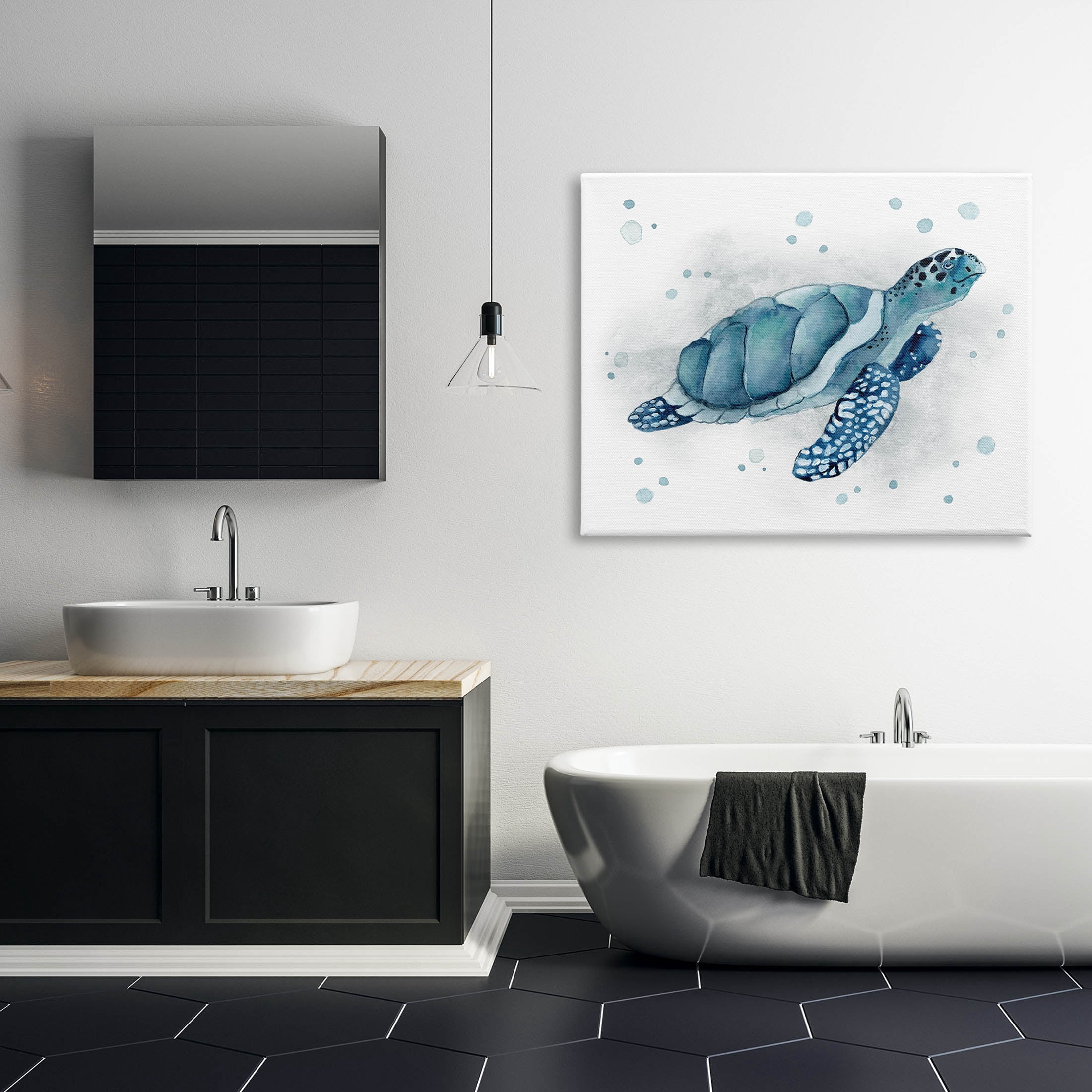 Stupell Industries Blue Happy Turtle Bubbles Graphic Art Gallery Wrapped Canvas Print Wall Art, Design by Janet Tava