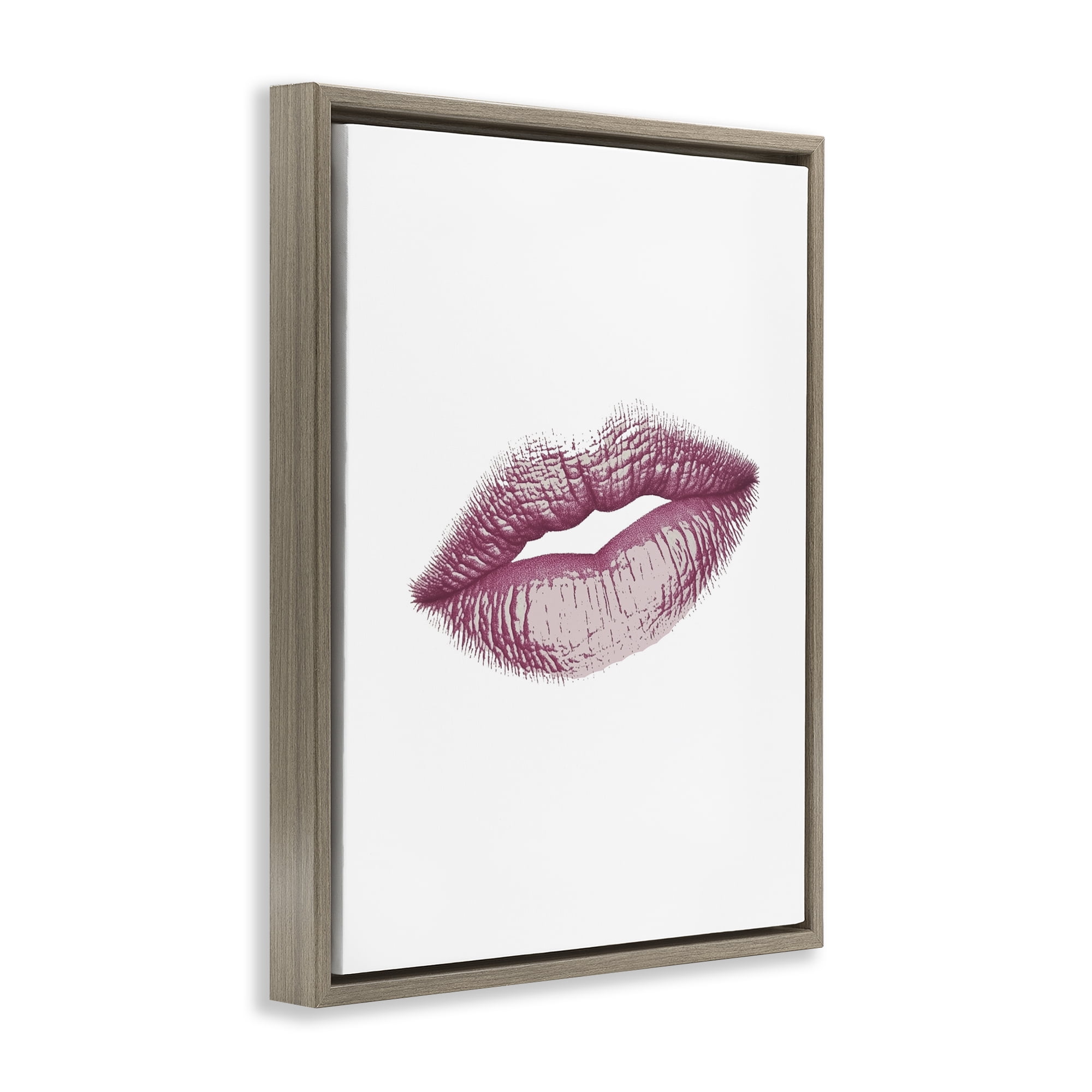 Feminine Pink Lips Glam Brown Framed Floater Canvas Wall Art, design by Christine Simpson Art