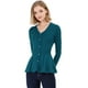 thumbnail image 1 of INSPIRE CHIC Día de San Patricio Top De Peplum De Punto Jersey Acanalado De Manga Larga Con Cuello En V Para Mujer Azul verde XS, 1 of 6