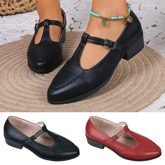 Jacenvly 2024 New Pointed T-Shaped Retro Mary Shoes Women Low-Heeled Fashion Shoes Black Sandals for Women