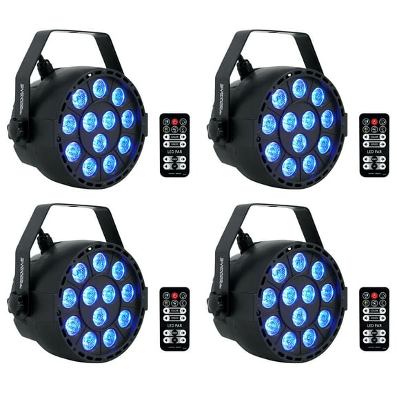 4) Rockville RockPAR TRI LED RGB Compact Par Can DJ DMX Wash Lights Remote Black