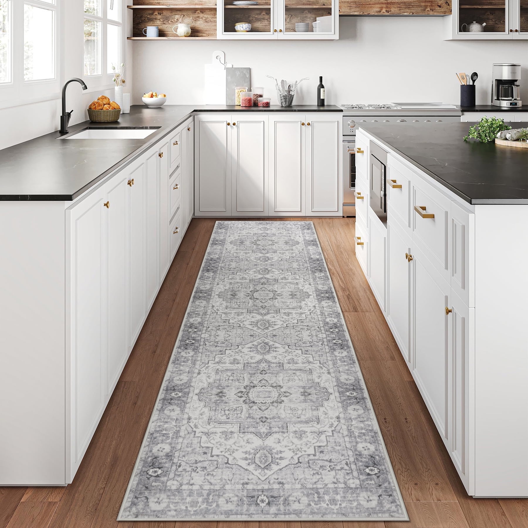 Aonewoe Boho Hallway Runner Rug 2x8, Washable Rug Runners with Rubber Backing, Non Slip Vintage Kitchen Runner, Farmhouse Carpet Runners for Hallways Laundry Room Entryway Bedroom