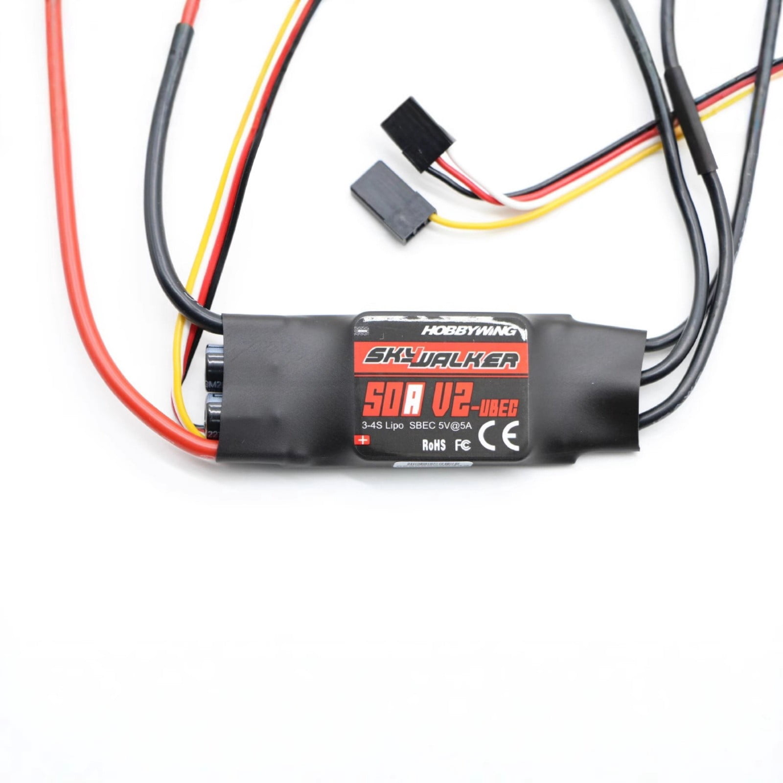 Hobbywing Skywalker 50A V2 Brushless ESC – 3–4S LiPo Compatible, 50A Continuous 65A Burst, 5V/5A UBEC, Programmable Timing & Protections for RC Airplanes, Helicopters & EDF Jets