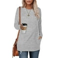 thumbnail image 2 of Solid Color Womens Long Sleeve Tops Loose Fit Fall Thin T Shirts Winter Trendy Clothes with Pocket Womens Casual Crewneck Tops Tshirt Basic Tee Fall Fashion Clothes Casual Tops for Women, 2 of 4