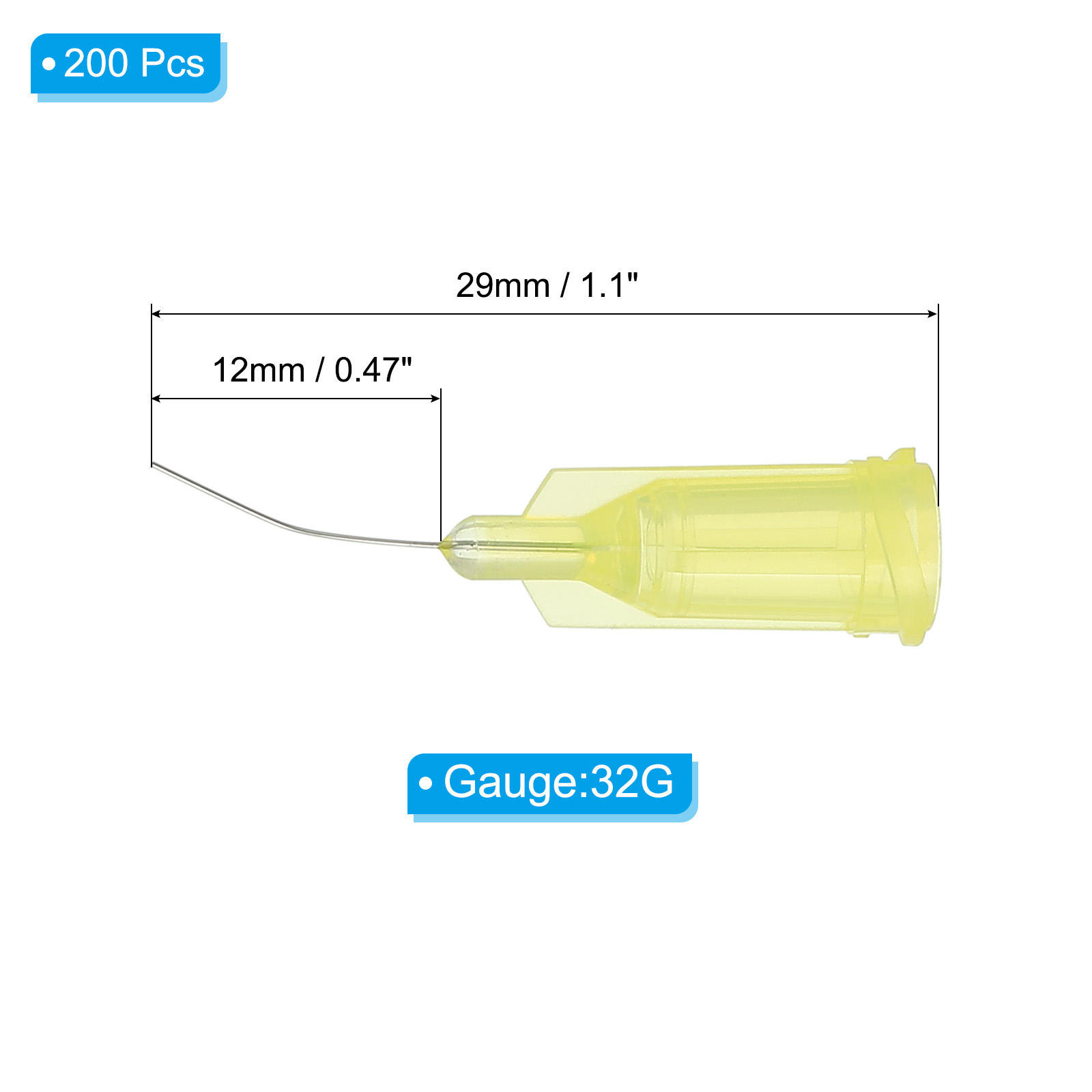 Uxcell Bent Blunt Tip Dispensing Needles, 200 Pcs 0.5 Inch 32G Industrial Liquid Dispenser Needle with Lure Lock