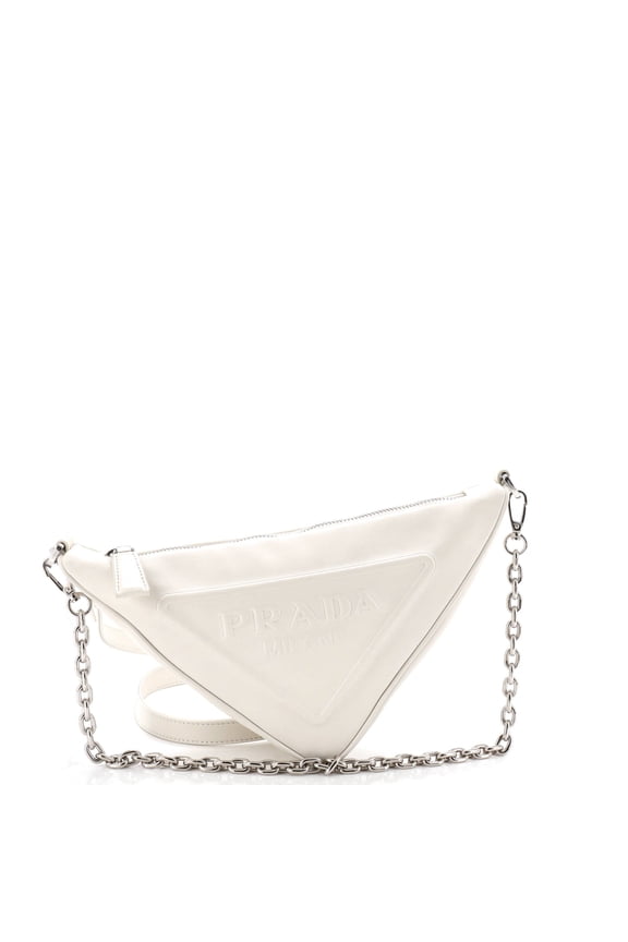 Pre-Owned Triangle Logo Zip Shoulder Bag Embossed Leather Mini By Rebag