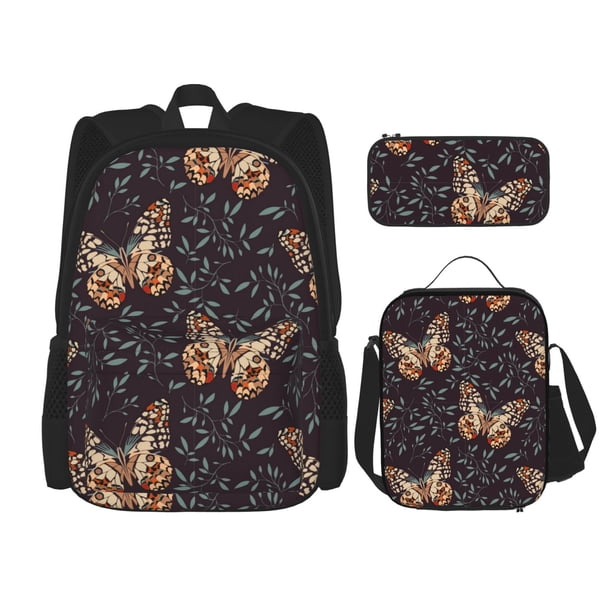 Fotbe Butterfly1 Set Escolar 3 en 1 para Niños - Mochila Duradera con Lonchera Aislante y Estuche para Lápices - Mochila Escolar para Niños y Niñas