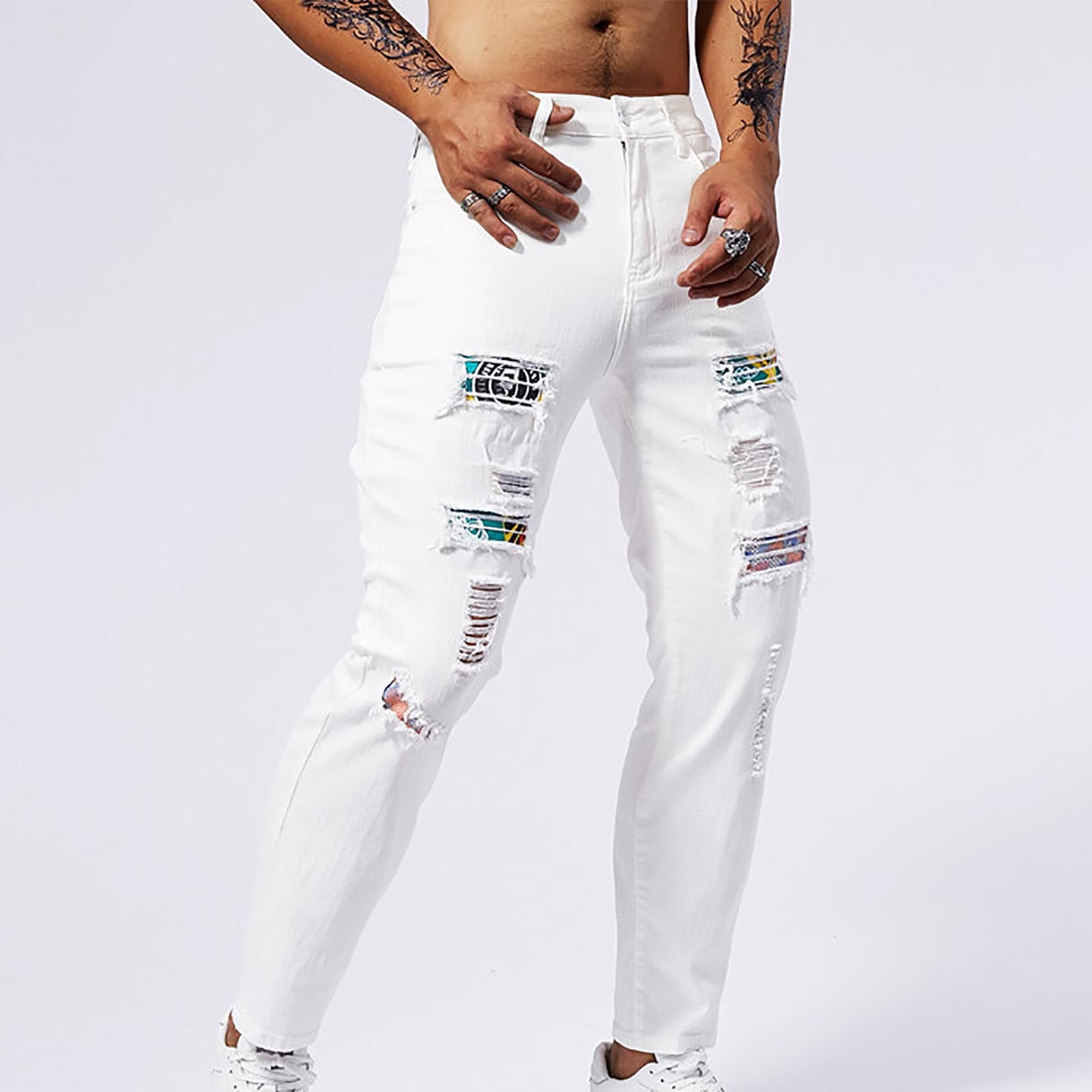 Dianli Pants for Men Skinny Jeans Stretch Denim Pants Solid Color