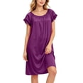thumbnail image 4 of Blmnix Sexy Nightgown Sleep Shirts for Women Sleep Dresses Satin Nightgowns Night Shirts Crew Neck Short Sleeve Knee Length Purple Moomoo Nightgowns for Women, 4 of 7