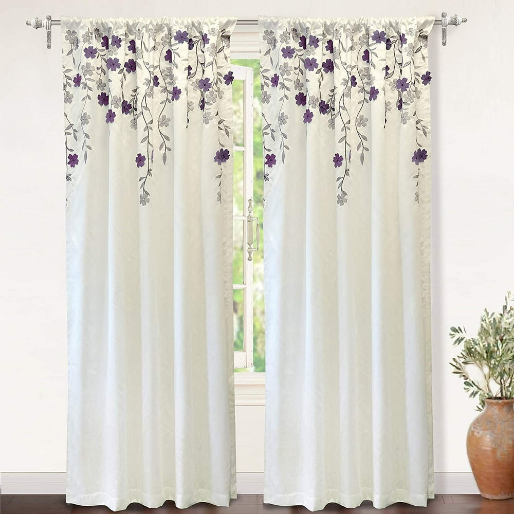 DriftAway Isabella Faux Silk Embroidered Window Curtain Embroidered