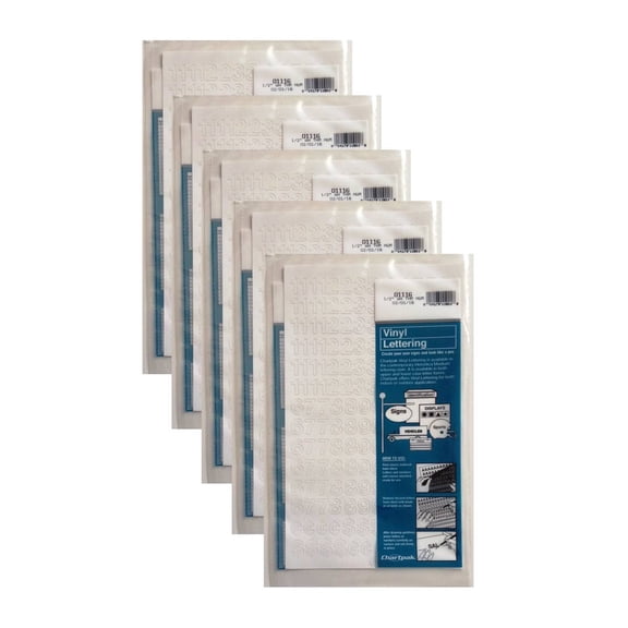 Chartpak 1/2-inch White Stick-on Vinyl Numbers (01116), 5 PACKS