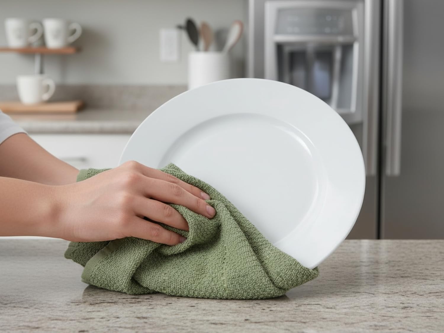 JJEAN-Dark Sage Green Kitchen Hand Dish Towels: Oversized 28" x 18",100% Cotton Cloth Soft Cleaning Drying Absorbent Textured Design, Set of 3 Multipurpose for Everyday Use (Dark Sage)