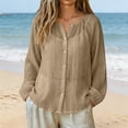 thumbnail image 2 of CaComMARK PI Button Down Shirt Women Casual Long Sleeve Shirts Breathable Plus Size Summer Sheer Mesh Tops Beach Cover Up Khaki, 2 of 9