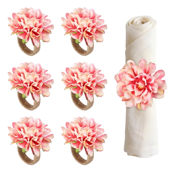 Uxcell 6Pcs Flower Napkin Rings, Handmade Chrysanthemum  Napkin Ring Holders Buckles Table Decorations for Christmas Thanksgiving Valentine Decor Wedding Parties, Banquet, Home, Pink