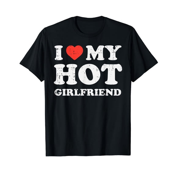 I Heart My Hot Girlfriend/Boyfriend T-Shirt for Couple Casual Short Sleeves Black Tee