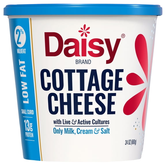 Daisy Pure and Natural Low Fat Cottage Cheese, 2% Milkfat, 24 oz (1.5 lb) Tub (Refrigerated) – 13g of Protein per Serving