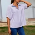 thumbnail image 2 of Olyvenn Womens V Neck Striped Blouse Oversized Dolman Sleeve Tops Summer Casual Loose Fit Casual Collared Shirts Purple M, 2 of 6
