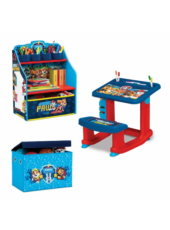 PAW Patrol 3-Piece Art & Play Toddler Room-in-a-Box by Delta Children  Includes Draw & Play Desk, Art & Storage Station & Fabric Toy Box, Blue