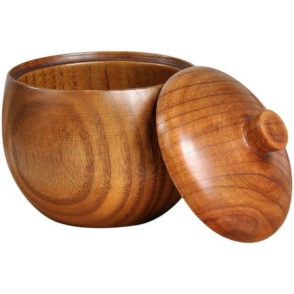 Soimiss 1Pc Wooden Condiment Pot with Convenient Lid Hole for Spoon Brown Spice Box Holder for Storage