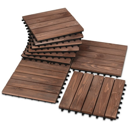 Costway 12 X 12 Patio Pavers Floor Interlocking Wood Patio