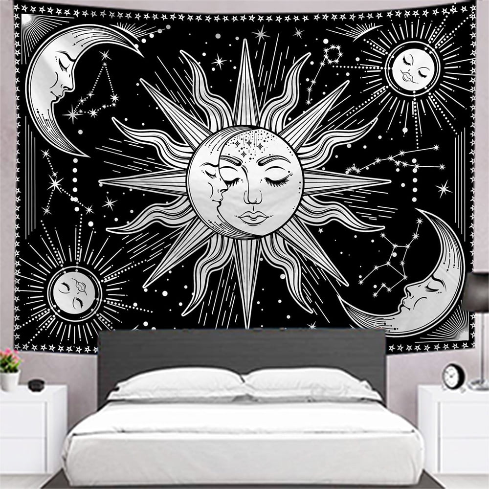 Psychedelic Burning Sun and Moon Tapestry Wall Hanging Tapestries Home Art Decor 