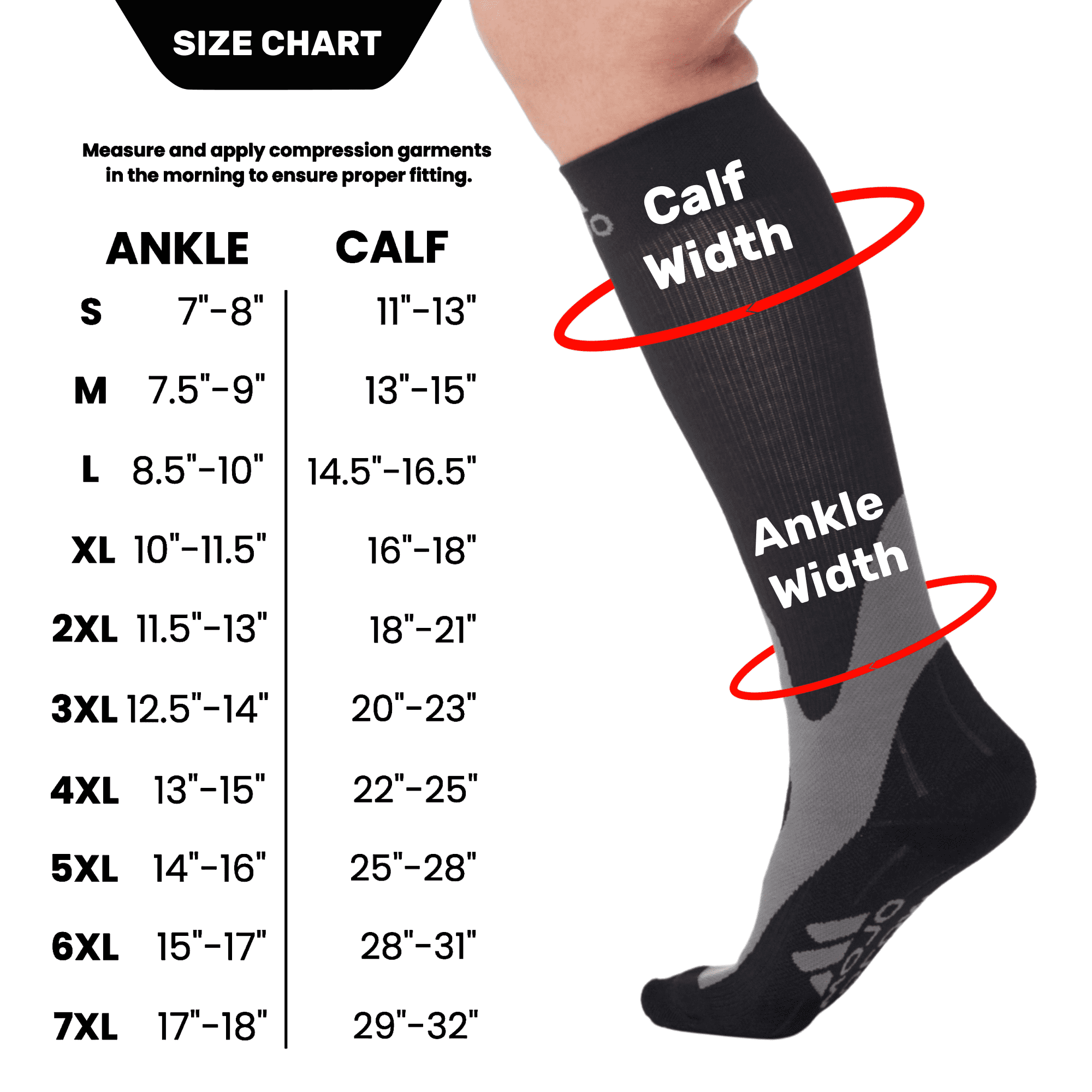 Wide Calf Women Knee High Compression Socks 20-30mmHg by Mojo - Black, 7X-Large