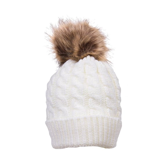 Karen Keith Beanie, Slouchy Warm Winter Hat, Cable Knit with Removeable Pom-Pom on Top POM3 LTC Hats (White B)