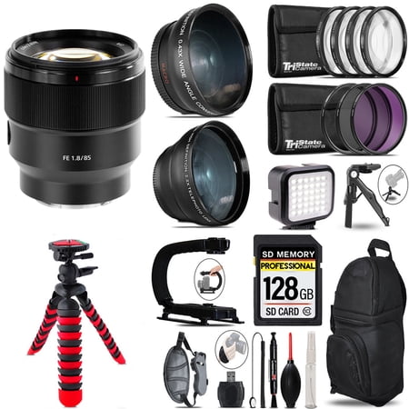 Sony FE 85mm f/1.8 Lens+ LED Light + Tripod - 128GB Accessory Bundle