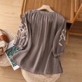 thumbnail image 4 of Womens Summer Tops Vintage Long Sleeve Floral Embroidered Print Fashion T Shirts Crew Neck Vacation Tee 2026, 4 of 9