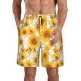 thumbnail image 1 of Balery White Marble Pattern Sunflower Traje de Baño Estilo Hawaiano para Hombre, Shorts de Secado Rápido con Bolsillos-Large, 1 of 6