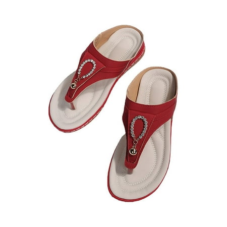 

Bellella Womens Sandals Beach Slides Wedge Flip Flops T-strap Casual Shoes Summer Indoor&Outdoor Slide Sandal Red 7.5
