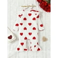 thumbnail image 3 of Bslissey Baby Girls Valentine's Day Footless Jumpsuit Heart Print Long Sleeve Ruffles Romper with Headband Infant Toddler Sweet Casual Outfit 0-24 Months, 3 of 9