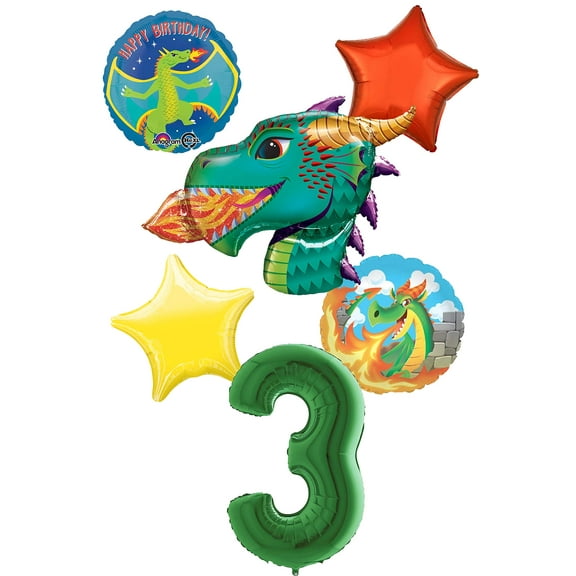 Fire Breathing Dragon Party Supplies 3rd Birthday Balloon Bouquet Decorations