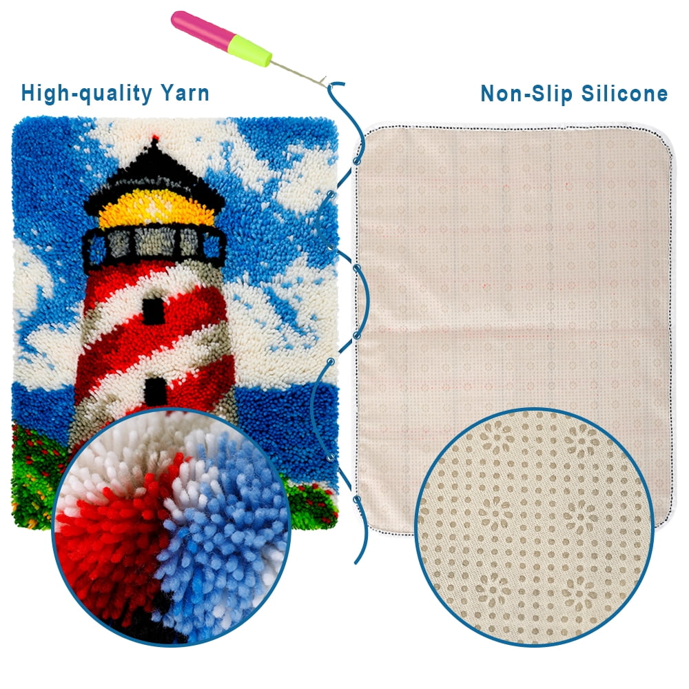Latch hook rug kit,latch hook cushion kits,Lighthouse Latch Hook Rug Kit for Adults Crocheting Carpet Rug Yarn Sofa Cushion Mat Tapestry DIY Carpet Arts Crafts 50×38cm/20*15in