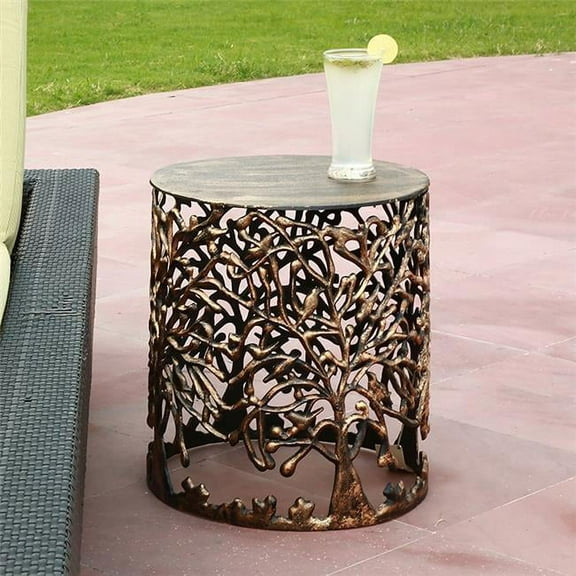 Tree and Lattice Pattern Antique Bronze Metal Garden Stool