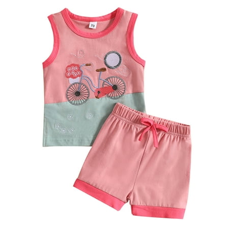 

Wallarenear 2Pcs Baby Boy Embroidery Bicycle Print Tank Tops Elastic Shorts Tracksuit