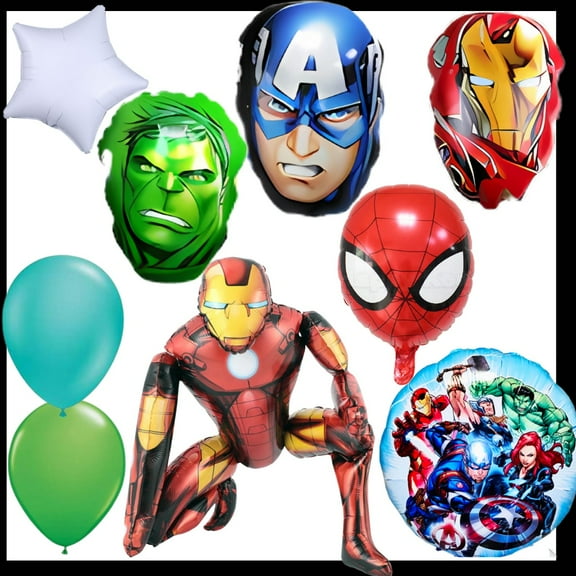 Big Iron Man Balloon Set with Avengers Character Balloons - Perfect for Parties! 9 pieces set
