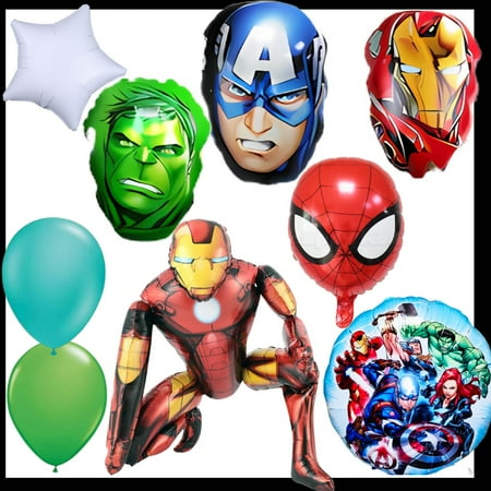 Big Iron Man Balloon Set with Avengers Character Balloons - Perfect for Parties! 9 pieces set