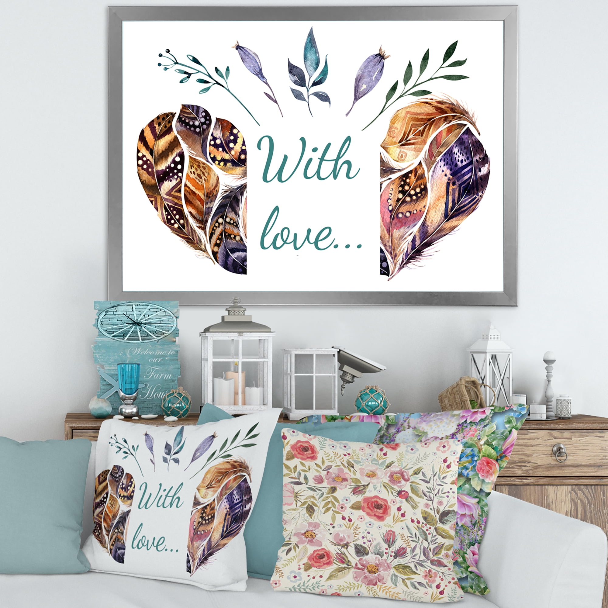 Designart 'Hearted Shaped Feathers With Love' Traditional Framed Art Print
